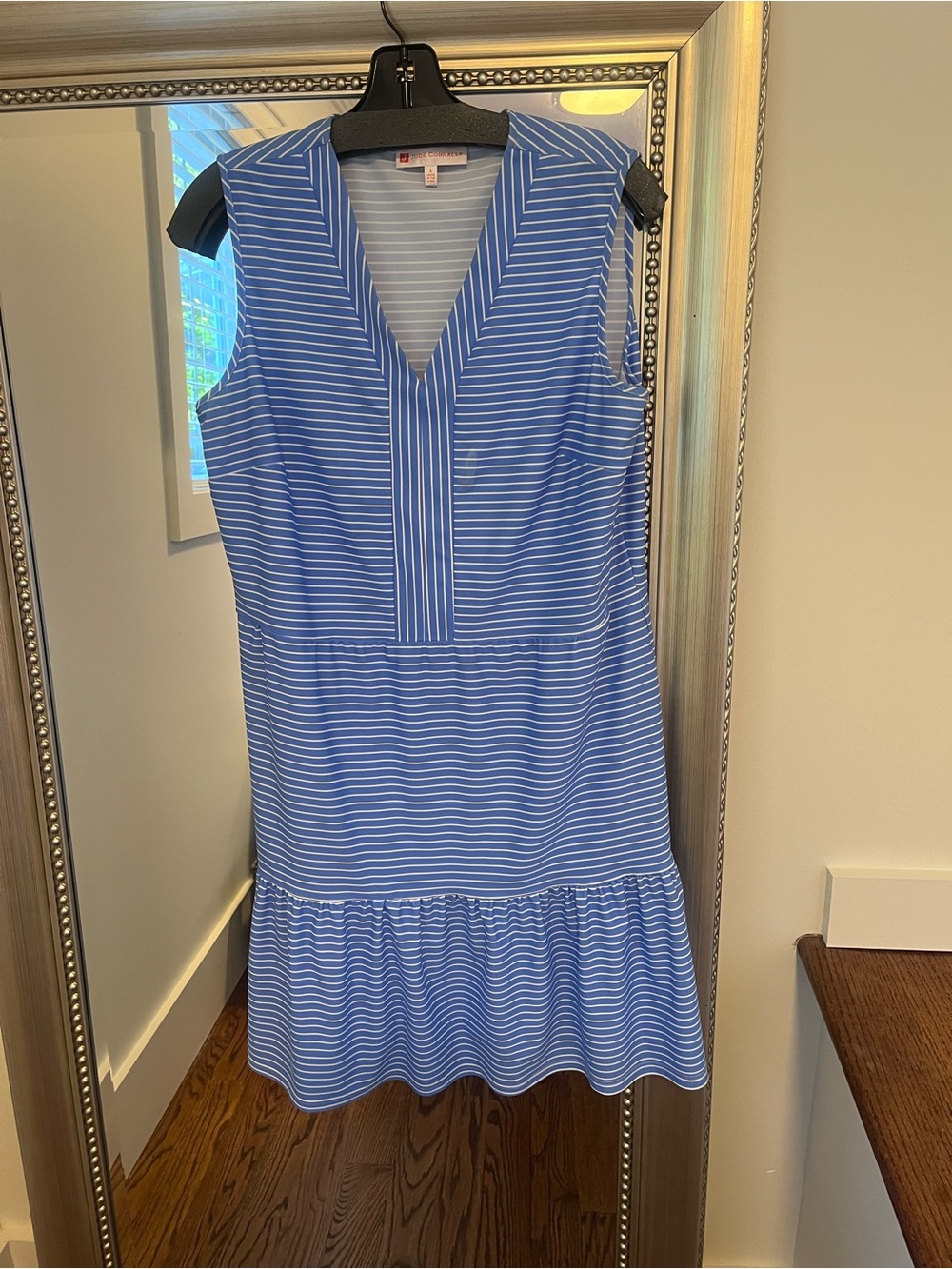 Jude Connally Blue & White Striped V-Neck Dress